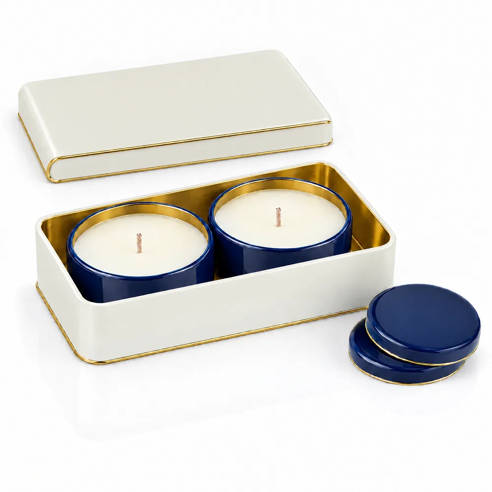 Candle Gift Set — 2 × Ø73 × 27 in a 170 × 105 × 45 mm tin